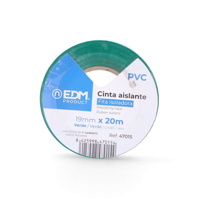 Edm Cinta Aislante Supra Verde 19 mm x 20 m PVC Resistente Electricidad 0.15mm