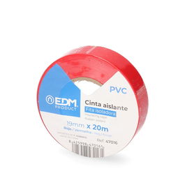 Edm Cinta Aislante Roja PVC 19 mm x 20 m Resistente a la Intemperie para Electricidad Calidad Supra