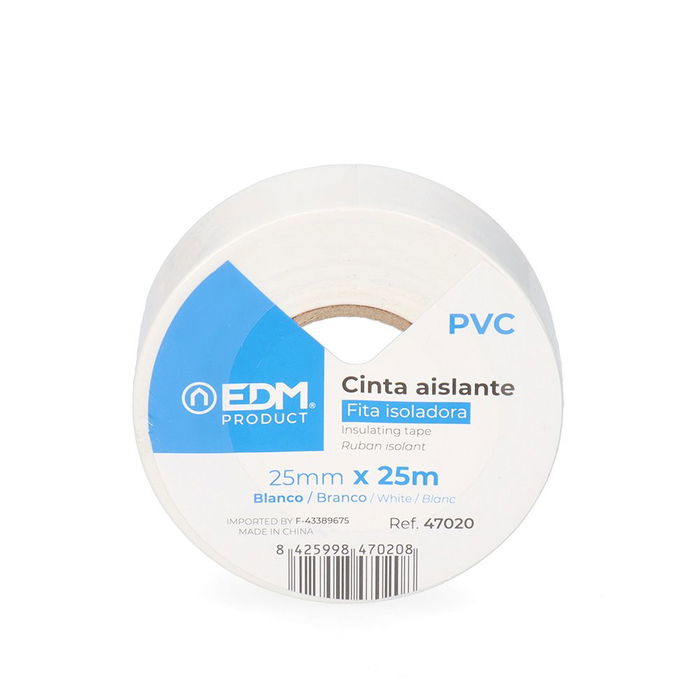 Edm Cinta aislante calidad "supra" blanca 25 mm x 25 m PVC resistente intemperie