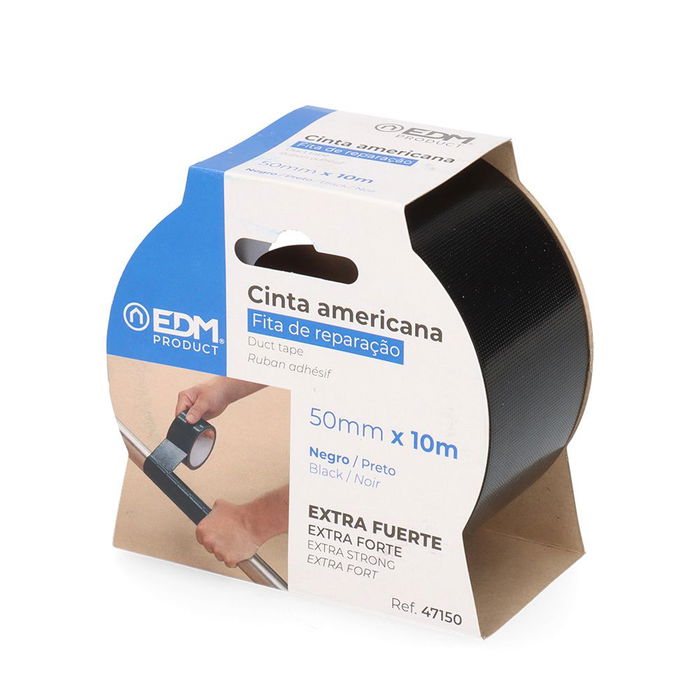 Edm Cinta Americana Negro 50 mm x 10 m Polietileno Resistente Reparaciones Multiuso