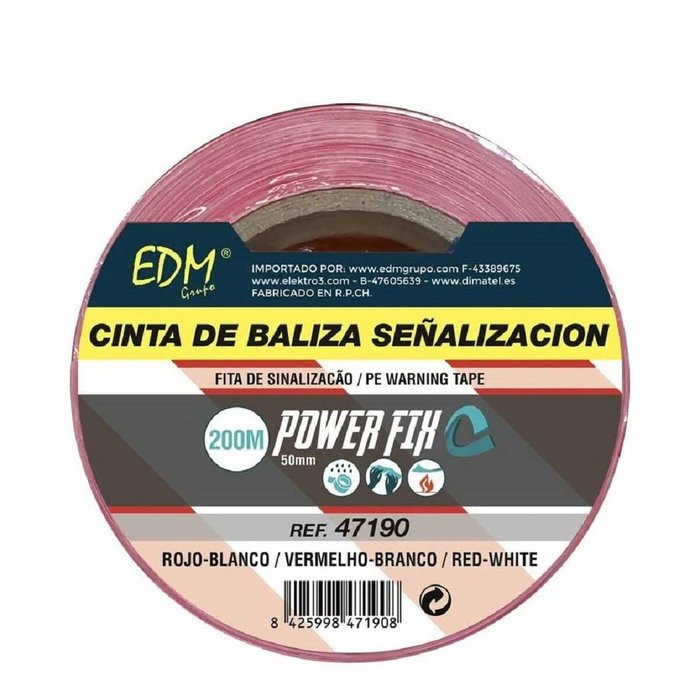 Edm Cinta de baliza blanca/roja 50 mm x 200 m