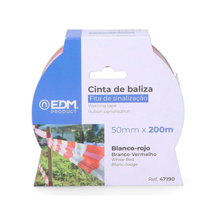 Edm Cinta de Baliza Blanca/Roja 50 mm x 200 m Resistente a la Intemperie Señalización Obras Pvc