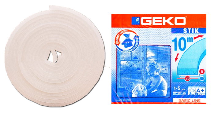 Geko Burlete de Espuma Autoadhesivo Blanco 9 mm x 10 m