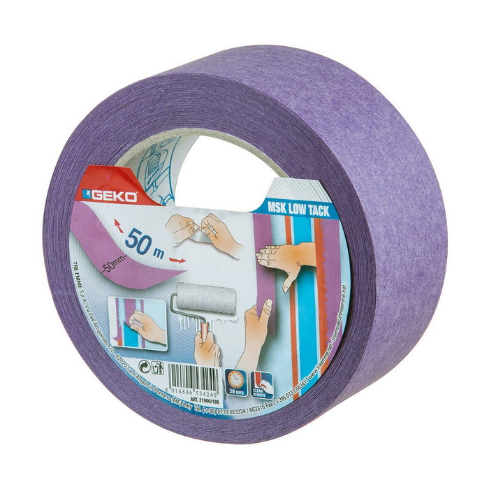 Geko Cinta masking lila de baja adhesividad para superficies delicadas 50 mm x 50 m