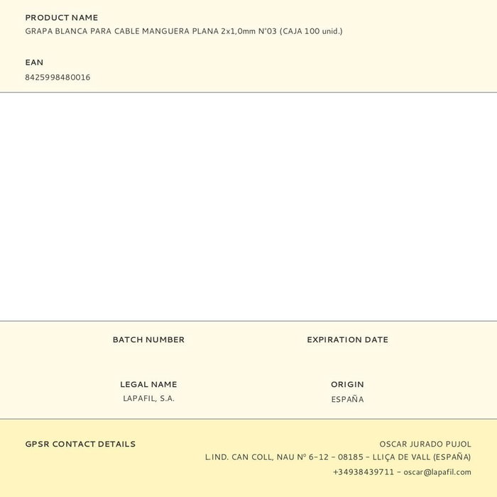 Edm Grapa para Manguera Plana 2 x 1,0 mm nº03 Blanca Caja 100 uds