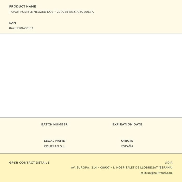 Tapón Fusible Neozed D02 20A/25A/35A/50A/63A Cerámica Blanco Ø17mm Tapón Fusible Neozed D02 20A/25A/35A/50A/63A Cerámica Blanco Ø17mm