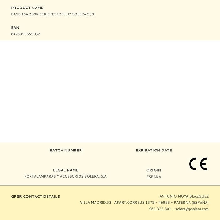 Solera 530 Base Enchufe Serie Estrella 10A 250V Empotrar Blanco Polipropileno