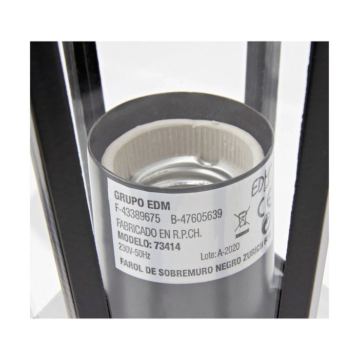 Edm Farol de aluminio y cristal Zurich negro ø19,5x37,5cm IP44 E27 Edm Farol de aluminio y cristal Zurich negro ø19,5x37,5cm IP44 E27