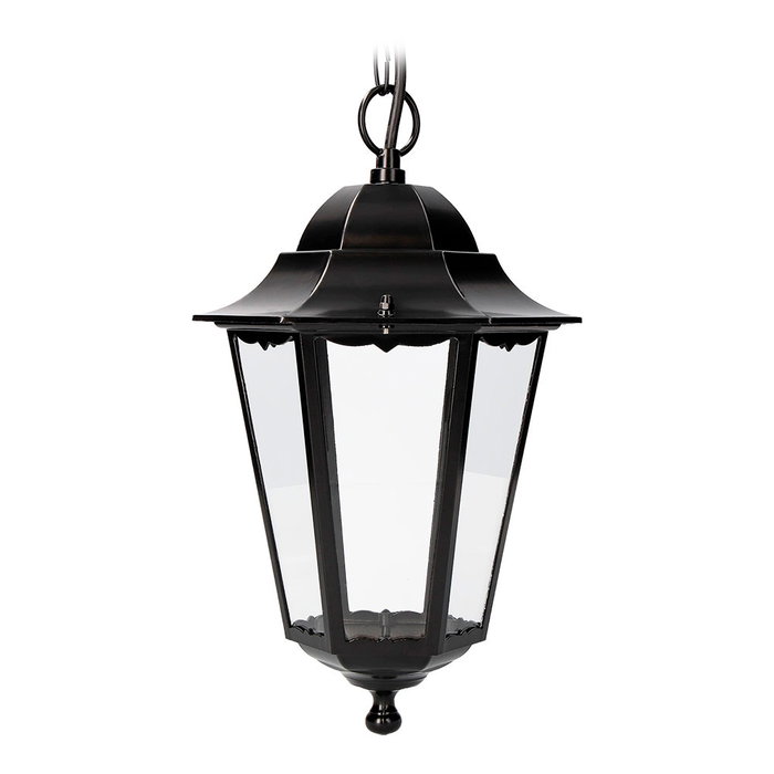 Edm Farol Aplique Exterior Marsella negro, de aluminio y cristal, E27 100W, IP44, sin bombilla, para techo Ø22x96,5cm Edm Farol Aplique Exterior Marsella negro, de aluminio y cristal, E27 100W, IP44, sin bombilla, para techo Ø22x96,5cm