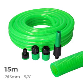 Edm Kit manguera de jardín estándar 15 m, 15 mm, verde fluorescente
