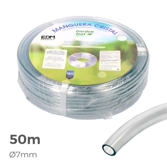 Edm Manguera Cristal Flexible PVC Transparente 50m (7mm) Resistente UV Edm Manguera Cristal Flexible PVC Transparente 50m (7mm) Resistente UV