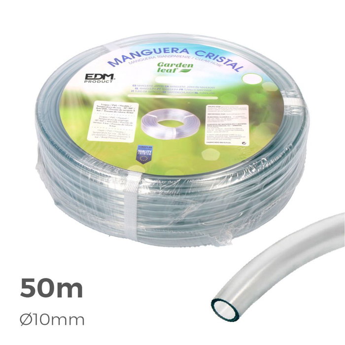 Edm Manguera Cristal 50 m (10 mm) PVC Transparente Flexible Resistente UV