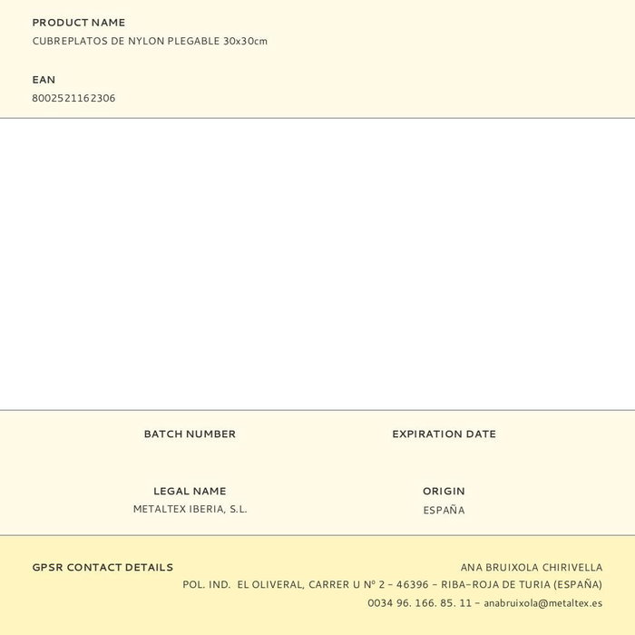 Metaltex Cubreplatos de Nylon Plegable 30 x 30 cm Blanco