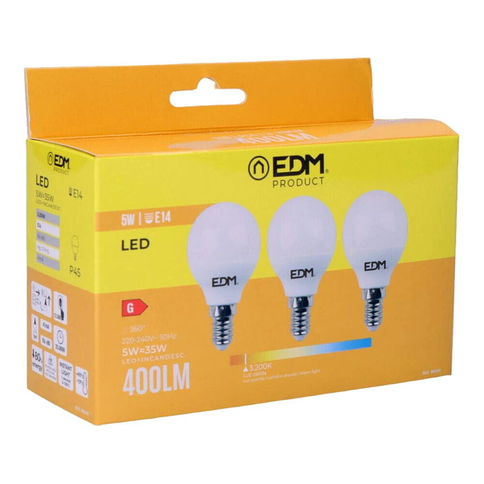 Edm Kit de 3 bombillas esféricas LED E14 5W 400 lm Luz cálida