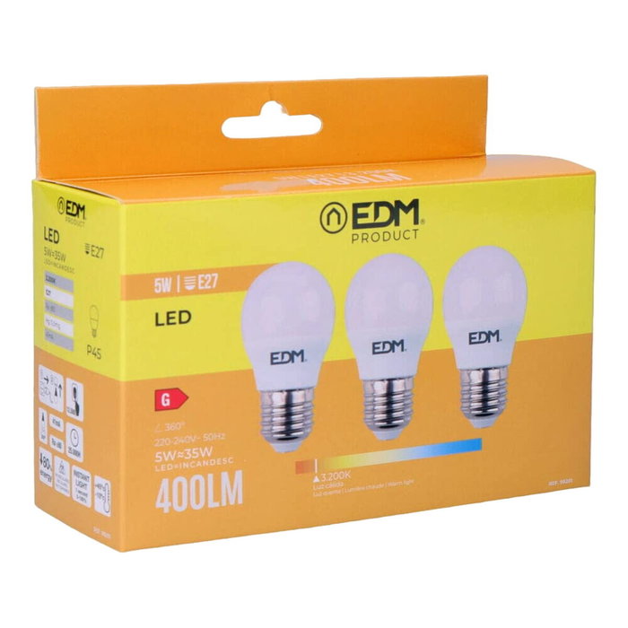 Edm Kit de 3 bombillas esféricas LED E27 luz cálida Edm Kit de 3 bombillas esféricas LED E27 luz cálida