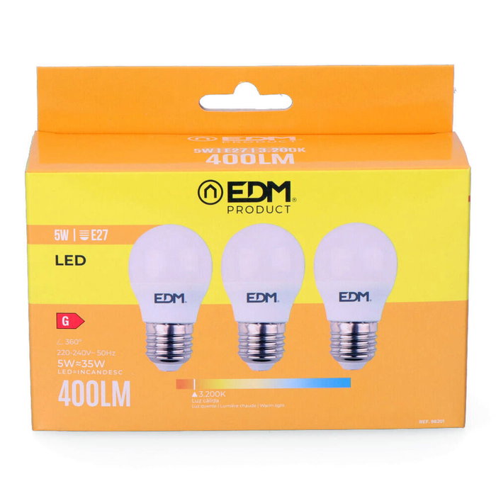 Edm Kit de 3 bombillas esféricas LED E27 luz cálida Edm Kit de 3 bombillas esféricas LED E27 luz cálida