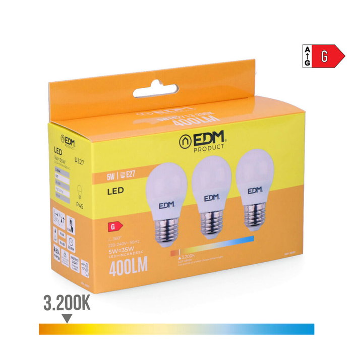 Edm Kit de 3 bombillas esféricas LED E27 luz cálida Edm Kit de 3 bombillas esféricas LED E27 luz cálida