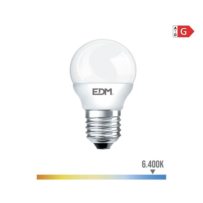 Edm Bombilla Esferica LED E27 5W 400lm 6400K Luz Fria Ø4,5x8cm Edm Bombilla Esferica LED E27 5W 400lm 6400K Luz Fria Ø4,5x8cm