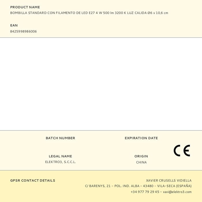 Edm Bombilla LED E27 4W 500lm 3200K Luz Cálida Standard Ø6x10.6cm