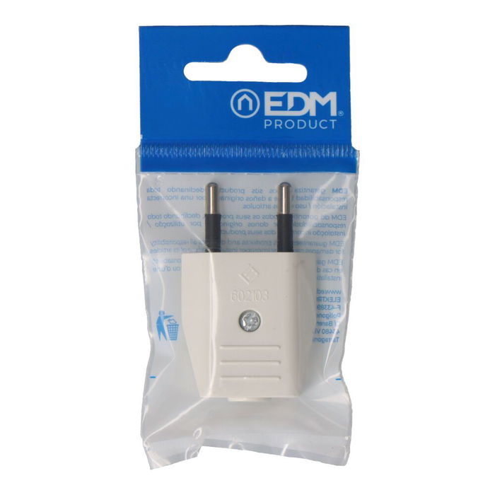 Edm Clavija Bipolar 10A 250V 4mm Blanca Salida Frontal Termoplástico