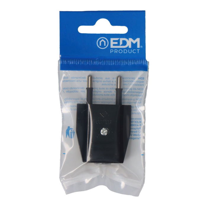 Edm Clavija Bipolar 10A 250V 4mm Negra con Salida de Cable Frontal