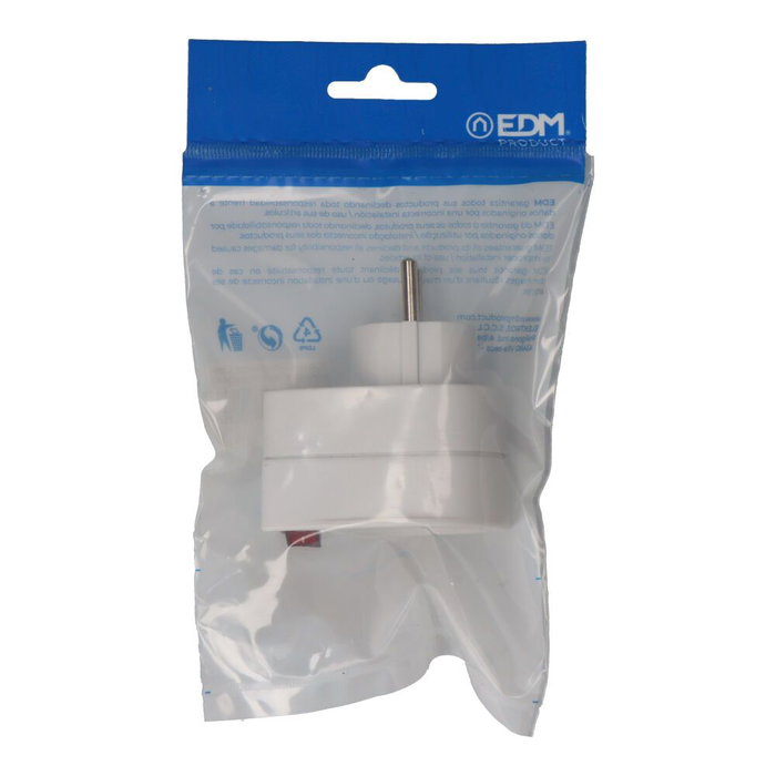 Edm Clavija Adaptadora con Interruptor Blanca 3680W 16A 250V Patas 4.8mm Schuko T/TL Luminoso Edm Clavija Adaptadora con Interruptor Blanca 3680W 16A 250V Patas 4.8mm Schuko T/TL Luminoso