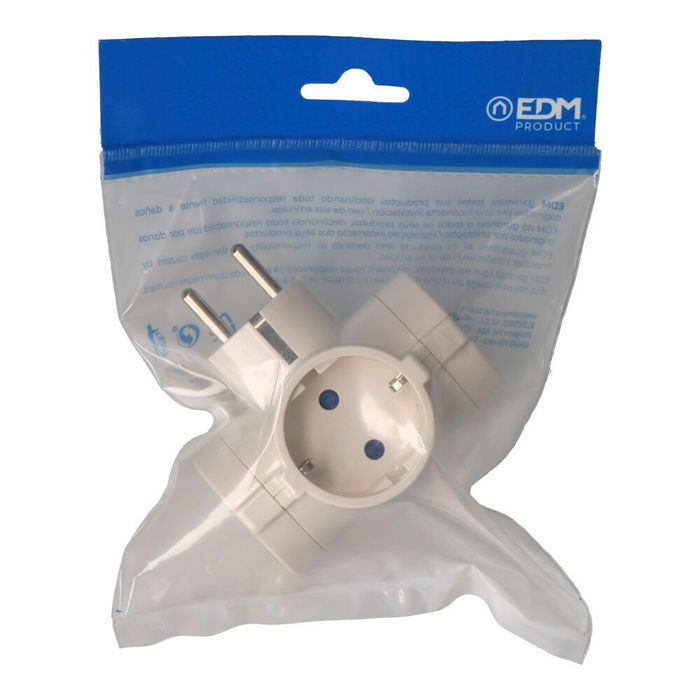 Edm Clavija 4 Tomas T/TL Salidas Laterales 4,8mm 16A 250V Blanca (Envasada)