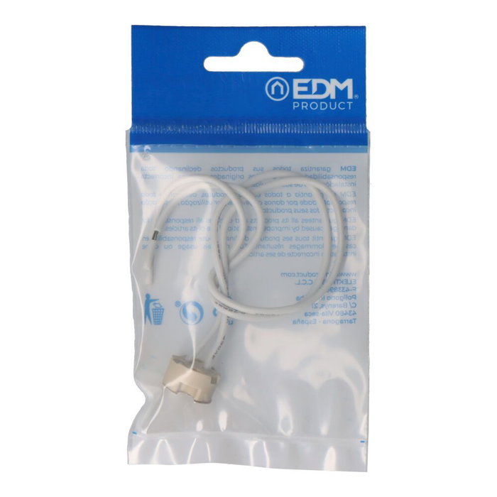 Edm Portalámparas Halógeno MR-16 Bi-pin Blanco Interior 4A 24V Esteatita Cable 15cm