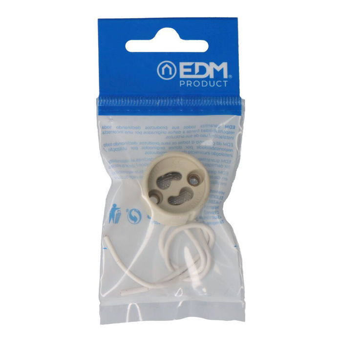 Edm Portalámparas Halógeno GU10 2A 250V Beige Esteatita Cable 15cm Uso Interior