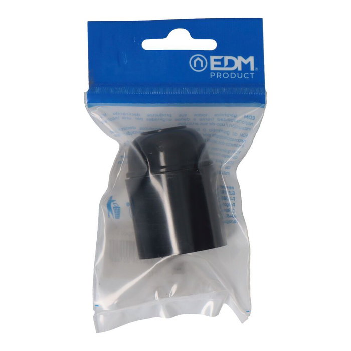 Edm Portalámparas E-27 4A 250V Negro Baquelita Reforzado Uso Interior Salida Cable Frontal (Envasado)