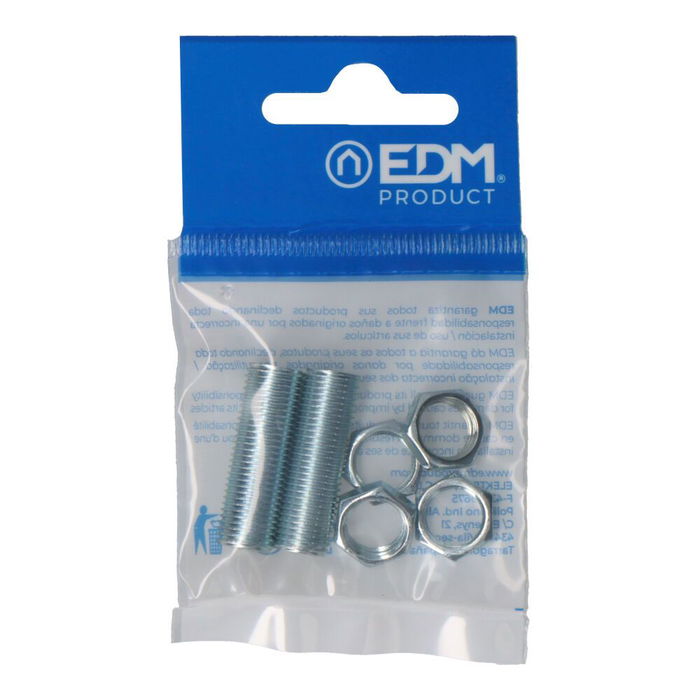 Edm Rosca y Tuerca 30 mm con 4 Tuercas Métricas 10/100 Acero Metal Envasadas