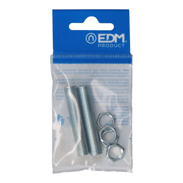 Edm Rosca 50 mm con tuerca 10/100 (envasadas) - 2 roscas y 4 tuercas de acero