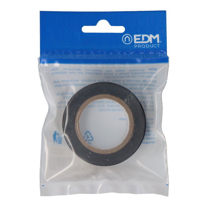 Edm Cinta Aislante Negra 19 mm x 10 m PVC Resistente Intemperie para Electricidad