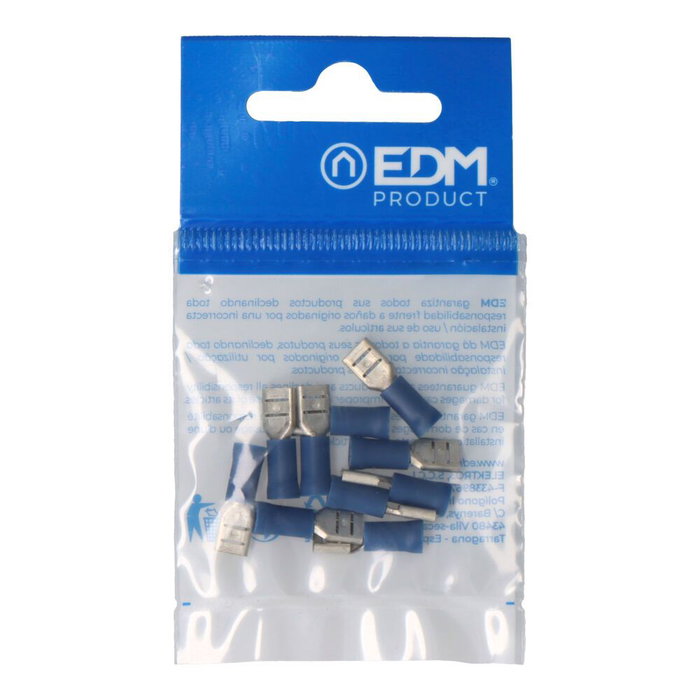 Edm Terminal Faston Hembra 4,8 mm Preaislado Blister 10 Unidades Acero Metálico Azul