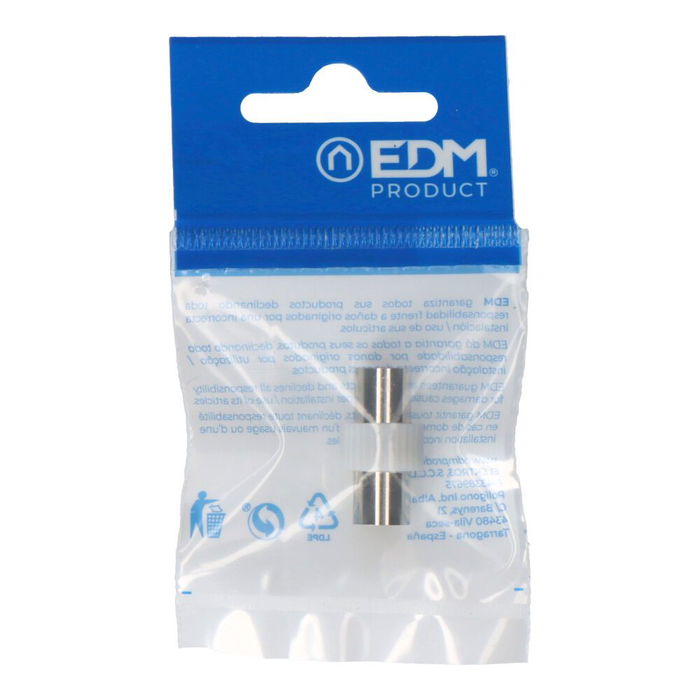 Edm Unión Macho-Macho 9,5mm envasado Blanco Metal / PVC