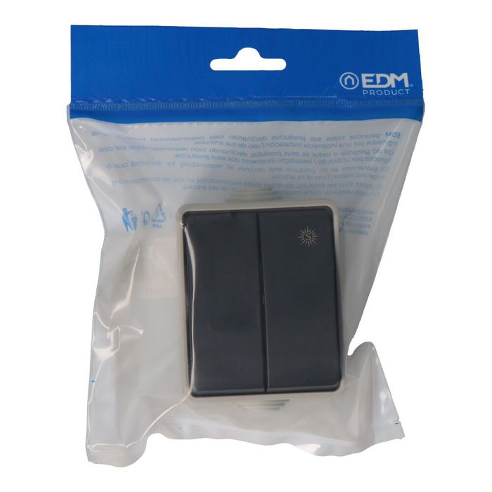 Solera Estanco Doble Conmutador de Superficie IP44 16A 250V~, Gris/Negro