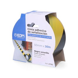 Edm Cinta Adhesiva de Señalización PVC Amarillo-Negra 50 mm x 30 m Resistente a la Intemperie