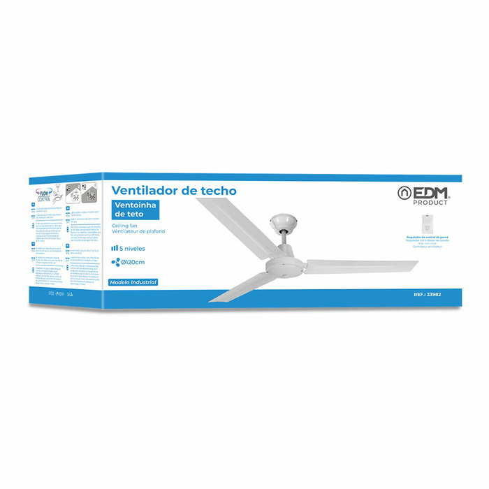 Ventilador de Techo EDM 33982 Blanco 60 W Ø 120 cm Mini industrial