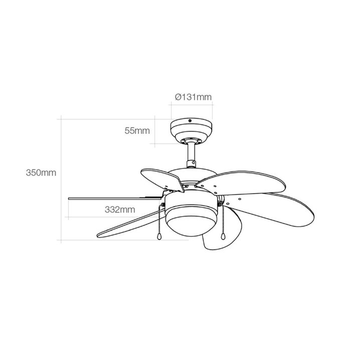 EDM Ventilador de Techo Modelo Aral, Blanco, Ø76cm, 6 Aspas, 50W, 3 Velocidades, con Portalámparas E14, Caudal de Aire 4409 m³/h