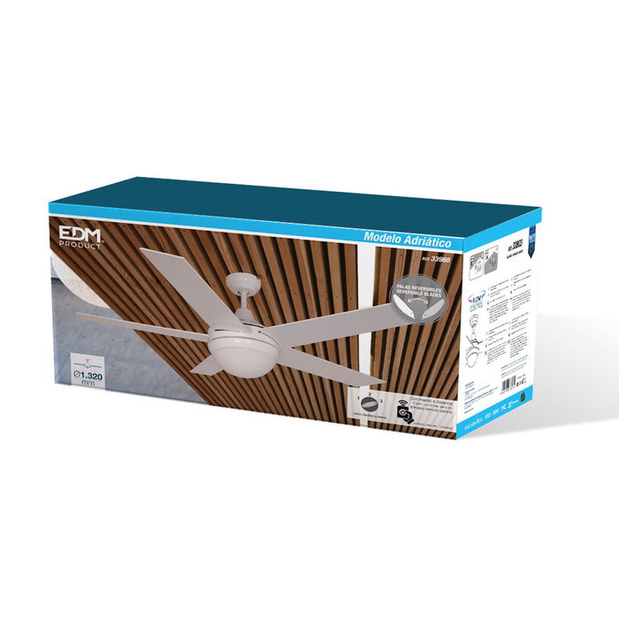 Edm Ventilador de techo Adriatico blanco con 5 aspas reversibles y mando a distancia