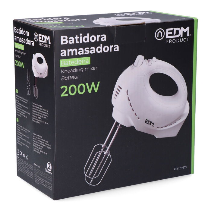 Edm Batidora Amasadora Turbo 200w 5 Velocidades + Turbo Incluye Varillas Batidoras y Amasadoras Cromadas
