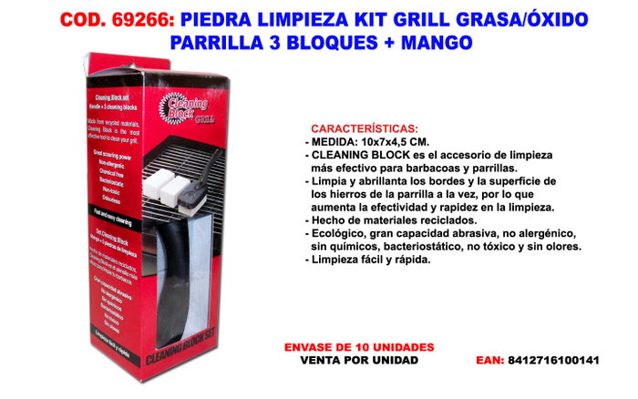 Clean Mat Kit de 3 Bloques de Limpieza con Mango para Barbacoas Clean Mat Kit de 3 Bloques de Limpieza con Mango para Barbacoas