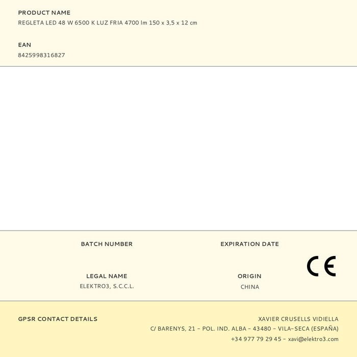 Edm Regleta LED 48W 6500K Luz Fría 4700lm 150x3.5x12cm Edm Regleta LED 48W 6500K Luz Fría 4700lm 150x3.5x12cm