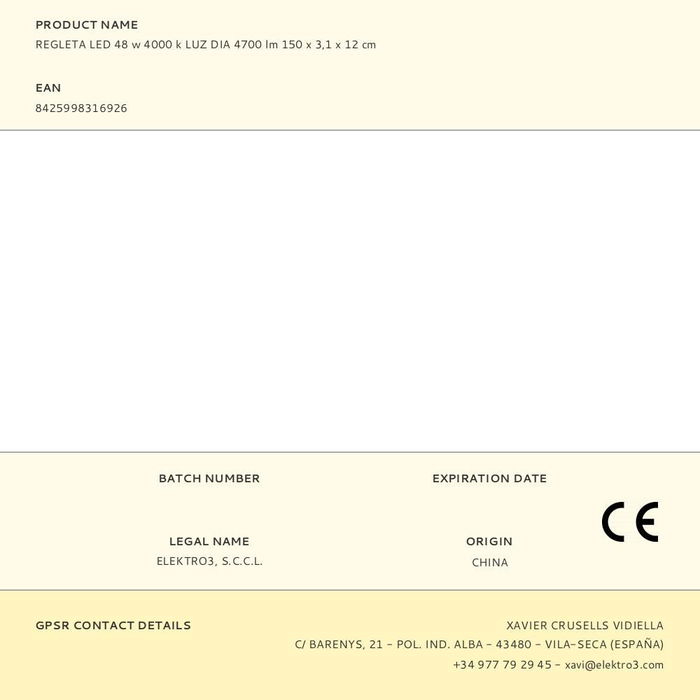 EDM Regleta LED 48W 4000K Luz Día 4700 lm IP20 150cm x 3.1cm x 12cm, Incluye Soportes, Ángulo 110° EDM Regleta LED 48W 4000K Luz Día 4700 lm IP20 150cm x 3.1cm x 12cm, Incluye Soportes, Ángulo 110°