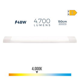 EDM Regleta LED 48W 4000K Luz Día 4700 lm IP20 150cm x 3.1cm x 12cm, Incluye Soportes, Ángulo 110°