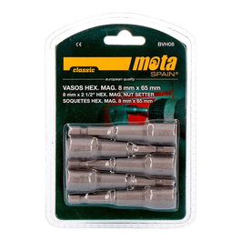 Mota Juego 5 Vasos Hexagonales Magnéticos 8mm x 65mm, Punta Bvh08 para Llave de 1/4 Pulgada, Acero