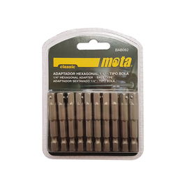 Mota Adaptador Hexagonal Tipo Bola 50 mm 1/4" Pulgada, Acero, Ref. Bab062, 10 Unidades