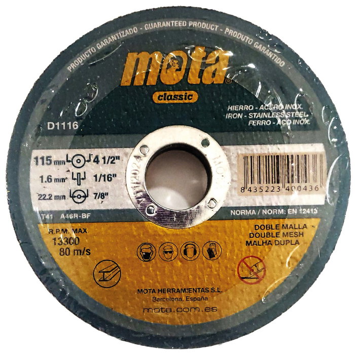 Mota Herramientas Disco de corte acero inox ø115 x 1,6 x 22,23 mm Mota Herramientas Disco de corte acero inox ø115 x 1,6 x 22,23 mm