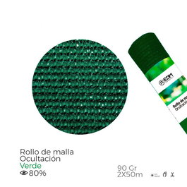 EDM Malla de Sombreo/Ocultación Verde 90 g/m², 80% de Ocultación, Resistente a los Rayos UV, Medida 2 x 50 m