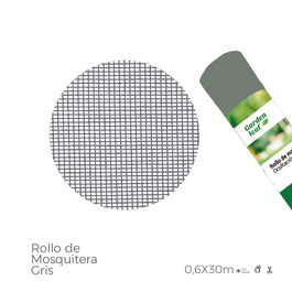 Edm Rollo Mosquitera Gris 0,60 x 30 m Fibra de Vidrio PVC Resistente Rayos UV